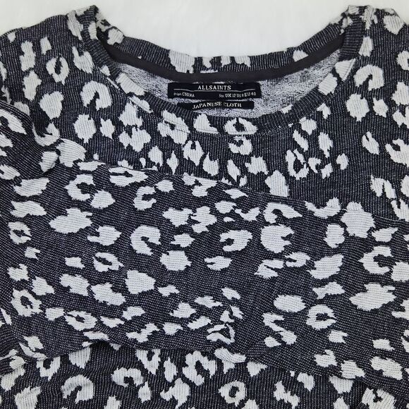 All Saints -556 Yosa Sweatshirt in leopard print‎ Black and grey size 8 Medium - Picture 2 of 6